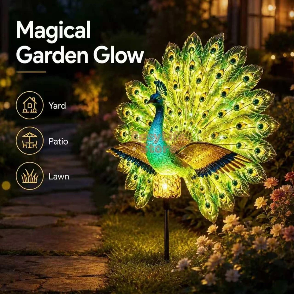 String Light Outdoor - Solarna rzeźba pawia do ogrodu, dekoracyjne